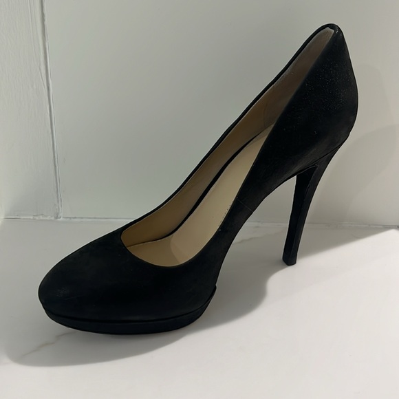 Brian Atwood Black Sueded Sculpted Platform Pump 37.5 - Picture 2 of 9